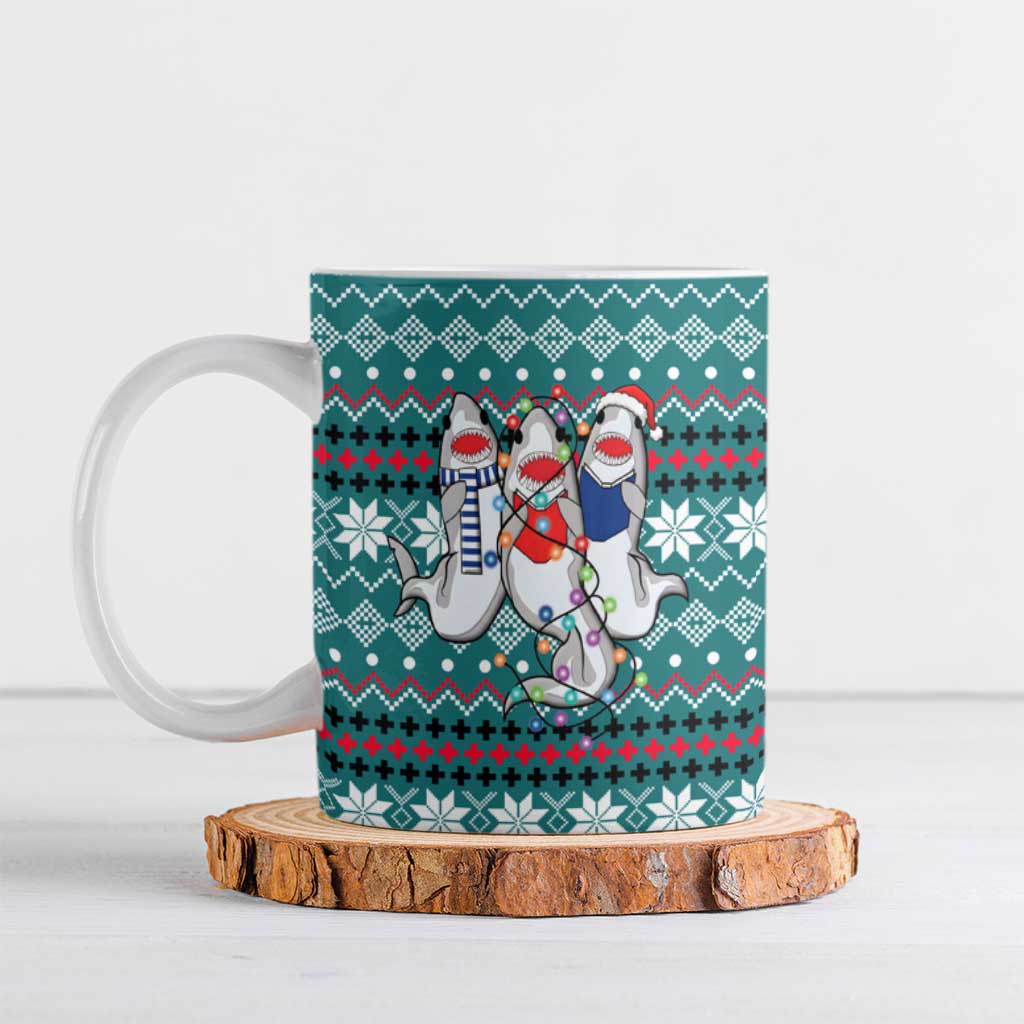 Funny Shark Christmas Ceramic Mug Xmas Holiday Patterns - Wonder Print Shop