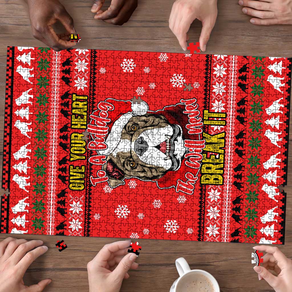 Give Your Heart Pitbull Dog Christmas Puzzle Xmas Holiday Patterns - Wonder Print Shop