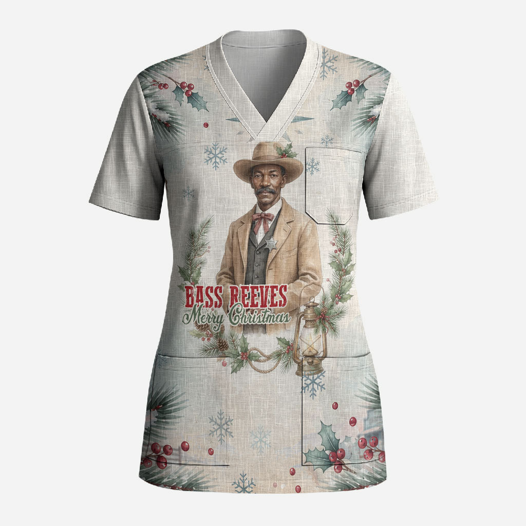 Bass Reeves Christmas Scrub Top Old West Deputy Lawman Pine Branch Winter Holiday