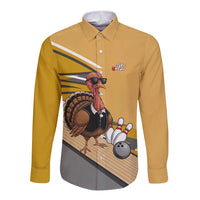 Personalized Cool Turkey Bowling Long Sleeve Button Shirt with Sunglasses Pins - Wonder Print Shop