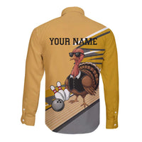 Personalized Cool Turkey Bowling Long Sleeve Button Shirt with Sunglasses Pins - Wonder Print Shop