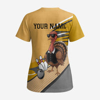Personalized Cool Turkey Bowling Scrub Top with Sunglasses Pins - Wonder Print Shop
