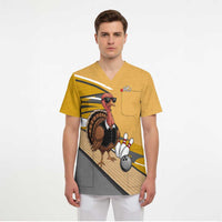 Personalized Cool Turkey Bowling Scrub Top with Sunglasses Pins - Wonder Print Shop