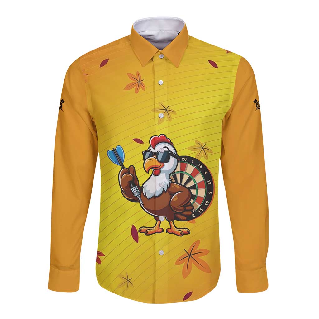 Personalized Funny Turkey Darts Long Sleeve Button Shirt with Sunglasses Dartboard - Wonder Print Shop