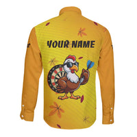 Personalized Funny Turkey Darts Long Sleeve Button Shirt with Sunglasses Dartboard - Wonder Print Shop