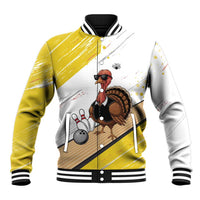 Personalized Funny Turkey Bowling Baseball Jacket with Cool Sunglasses Pins Yellow and White - Wonder Print Shop