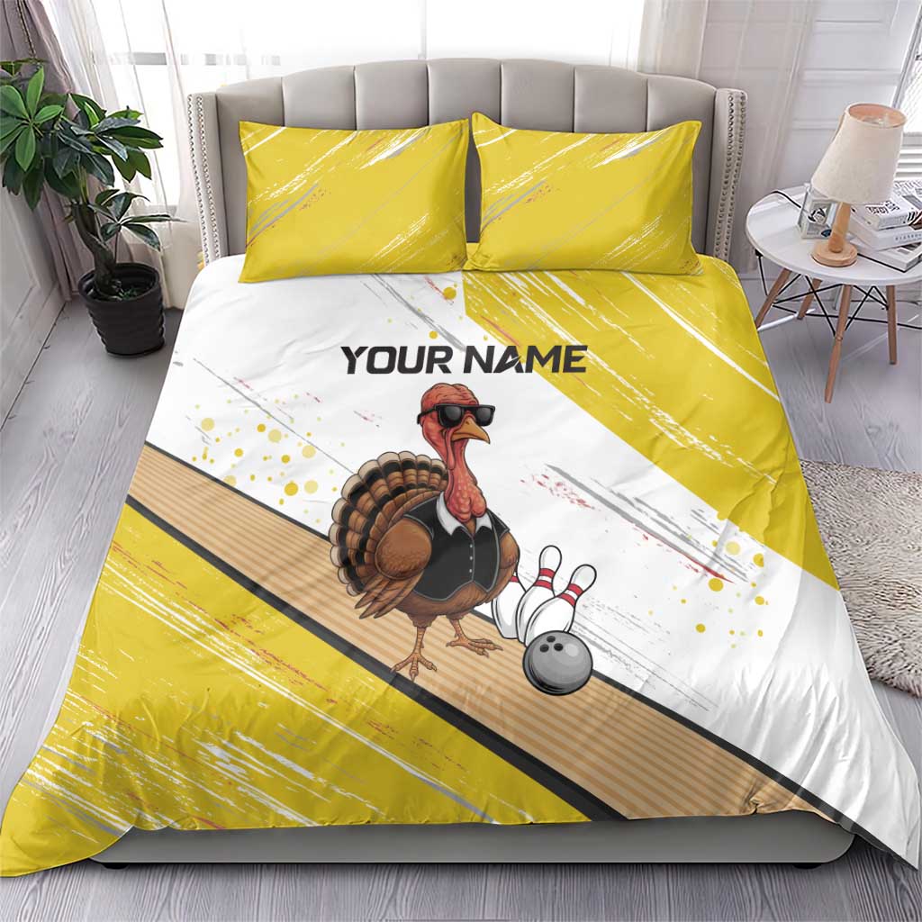 Personalized Funny Turkey Bowling Bedding Set with Cool Sunglasses Pins Yellow and White - Wonder Print Shop