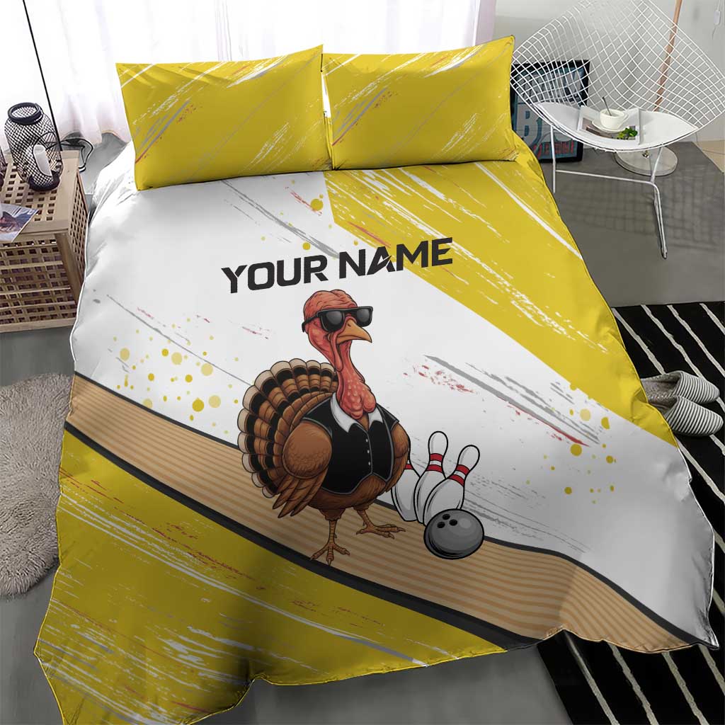 Personalized Funny Turkey Bowling Bedding Set with Cool Sunglasses Pins Yellow and White - Wonder Print Shop