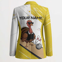 Personalized Funny Turkey Bowling Blazer with Cool Sunglasses Pins Yellow and White - Wonder Print Shop
