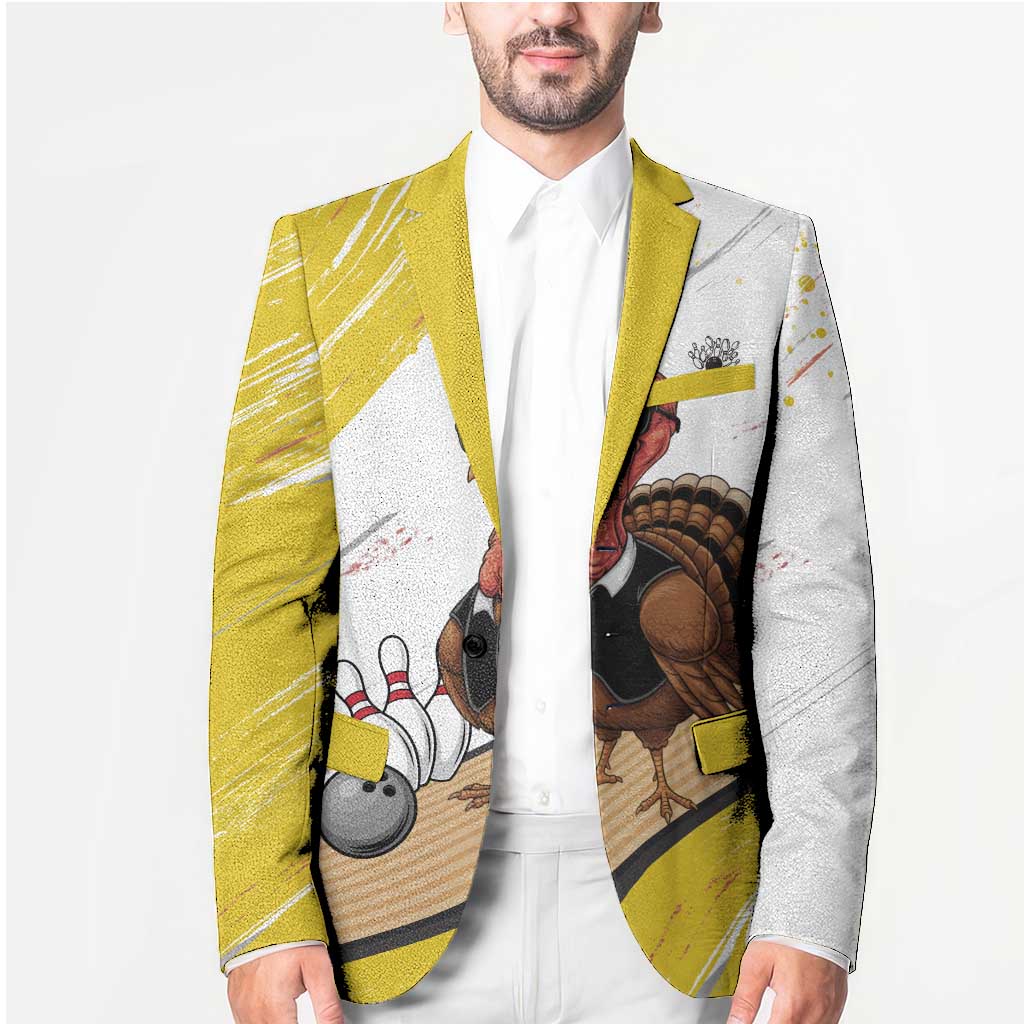 Personalized Funny Turkey Bowling Blazer with Cool Sunglasses Pins Yellow and White - Wonder Print Shop