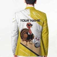 Personalized Funny Turkey Bowling Blazer with Cool Sunglasses Pins Yellow and White - Wonder Print Shop
