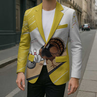 Personalized Funny Turkey Bowling Blazer with Cool Sunglasses Pins Yellow and White - Wonder Print Shop