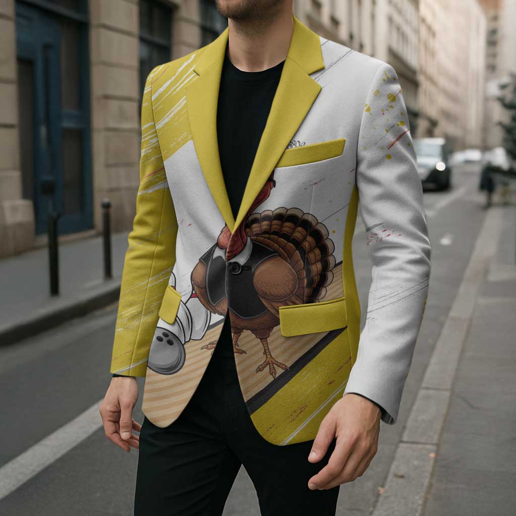 Personalized Funny Turkey Bowling Blazer with Cool Sunglasses Pins Yellow and White - Wonder Print Shop