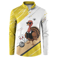 Personalized Funny Turkey Bowling Button Sweatshirt with Cool Sunglasses Pins Yellow and White - Wonder Print Shop