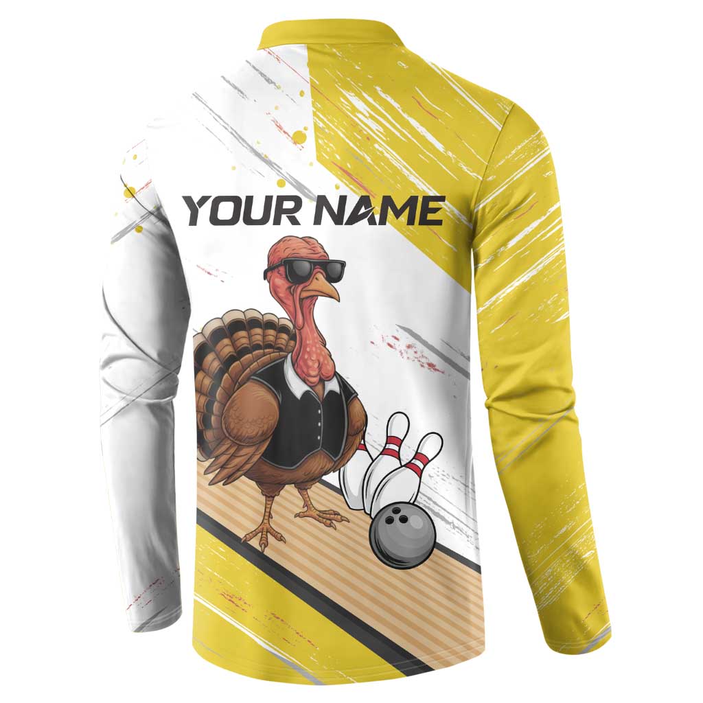 Personalized Funny Turkey Bowling Button Sweatshirt with Cool Sunglasses Pins Yellow and White - Wonder Print Shop