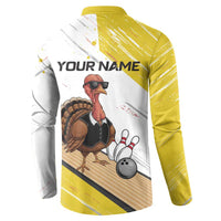 Personalized Funny Turkey Bowling Button Sweatshirt with Cool Sunglasses Pins Yellow and White - Wonder Print Shop