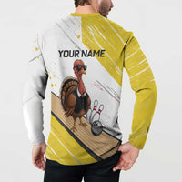 Personalized Funny Turkey Bowling Button Sweatshirt with Cool Sunglasses Pins Yellow and White - Wonder Print Shop