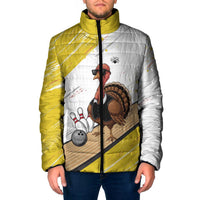 Personalized Funny Turkey Bowling Padded Jacket with Cool Sunglasses Pins Yellow and White - Wonder Print Shop