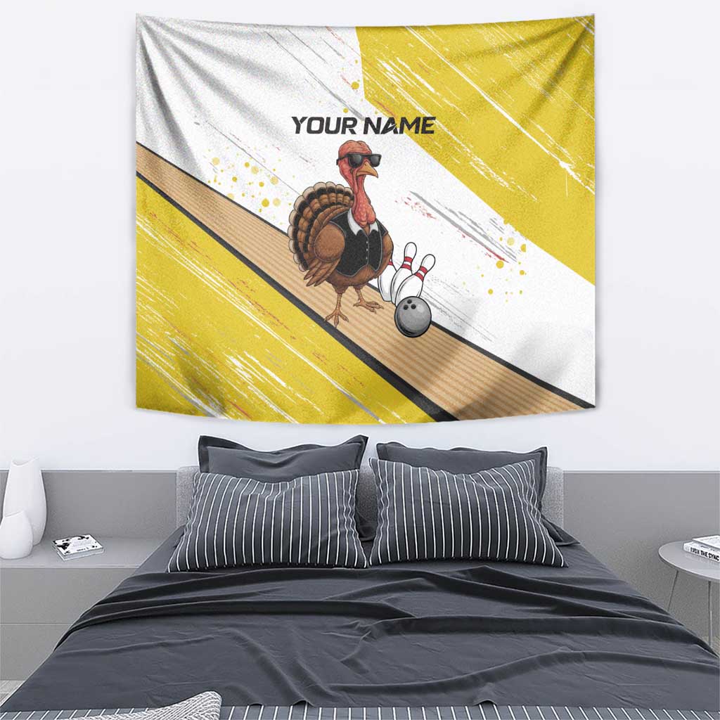 Personalized Funny Turkey Bowling Tapestry with Cool Sunglasses Pins Yellow and White - Wonder Print Shop