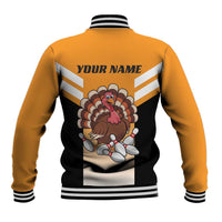 Personalized Funny Turkey Bowling Baseball Jacket with Cartoon Pins Thanksgiving - Wonder Print Shop