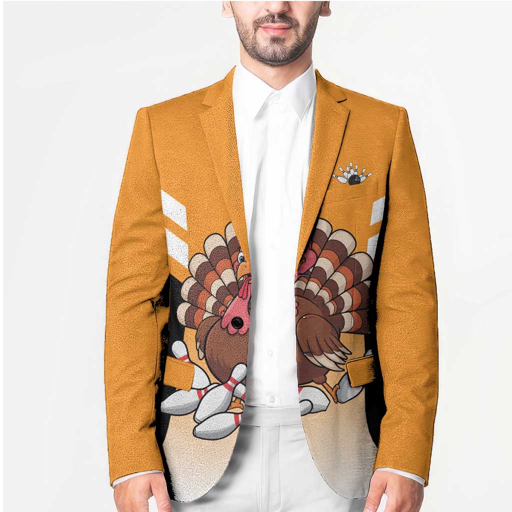 Personalized Funny Turkey Bowling Blazer with Cartoon Pins Thanksgiving - Wonder Print Shop