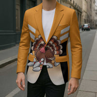 Personalized Funny Turkey Bowling Blazer with Cartoon Pins Thanksgiving - Wonder Print Shop
