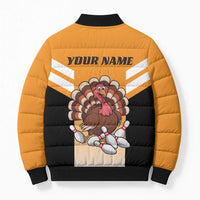 Personalized Funny Turkey Bowling Bomber Puffer Jacket with Cartoon Pins Thanksgiving - Wonder Print Shop