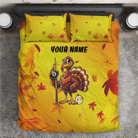 Personalized Funny Turkey Billiards Bedding Set with Pool Cue and Balls Thanksgiving Design - Wonder Print Shop