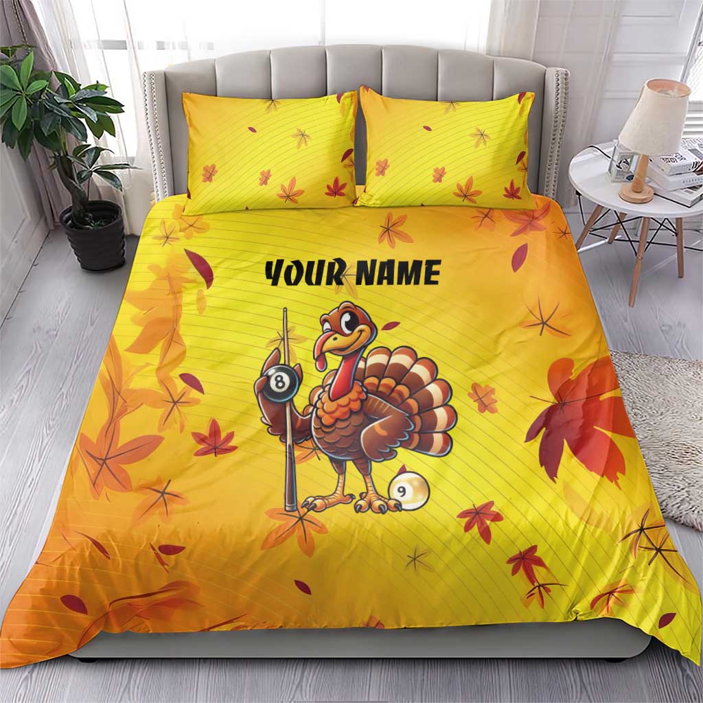 Personalized Funny Turkey Billiards Bedding Set with Pool Cue and Balls Thanksgiving Design - Wonder Print Shop