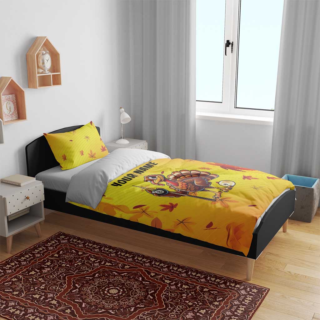 Personalized Funny Turkey Billiards Bedding Set with Pool Cue and Balls Thanksgiving Design - Wonder Print Shop
