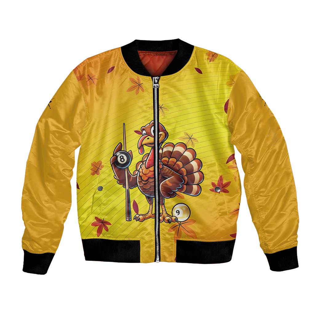 Personalized Funny Turkey Billiards Bomber Jacket with Pool Cue and Balls Thanksgiving Design - Wonder Print Shop
