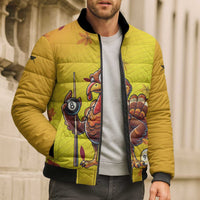 Personalized Funny Turkey Billiards Bomber Puffer Jacket with Pool Cue and Balls Thanksgiving Design - Wonder Print Shop