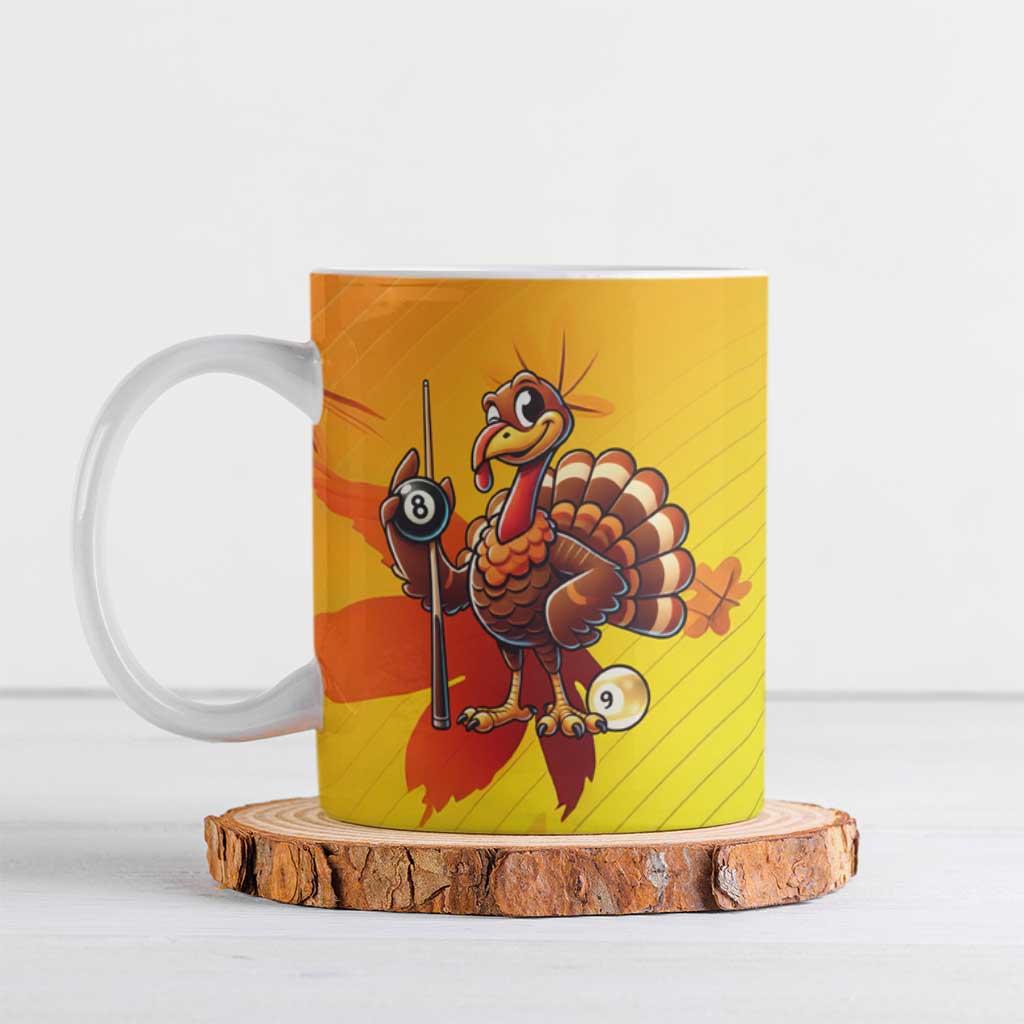 Personalized Funny Turkey Billiards Ceramic Mug with Pool Cue and Balls Thanksgiving Design - Wonder Print Shop