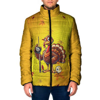 Personalized Funny Turkey Billiards Padded Jacket with Pool Cue and Balls Thanksgiving Design - Wonder Print Shop
