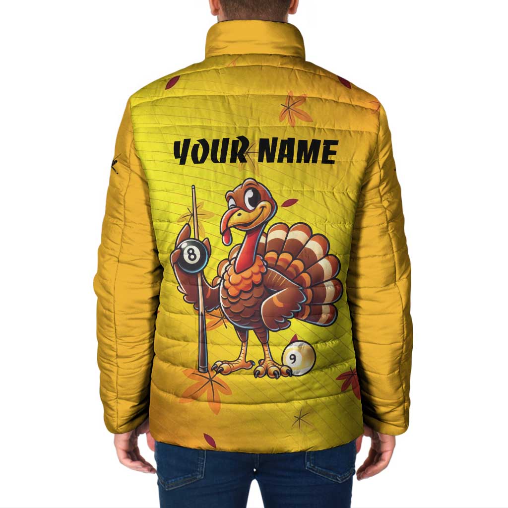 Personalized Funny Turkey Billiards Padded Jacket with Pool Cue and Balls Thanksgiving Design - Wonder Print Shop