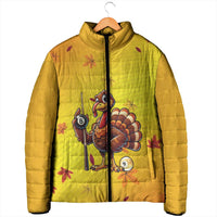 Personalized Funny Turkey Billiards Padded Jacket with Pool Cue and Balls Thanksgiving Design - Wonder Print Shop