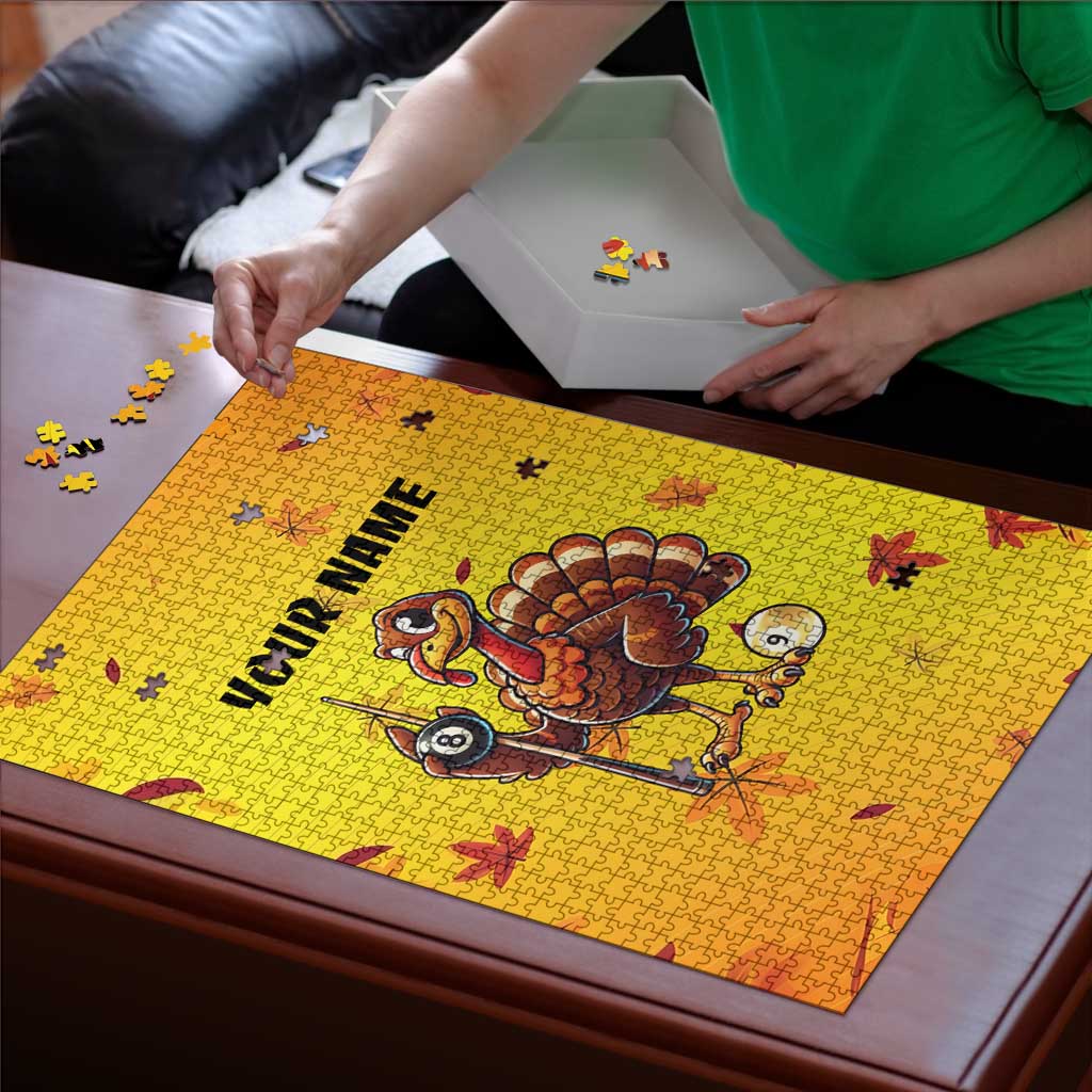 Personalized Funny Turkey Billiards Puzzle with Pool Cue and Balls Thanksgiving Design - Wonder Print Shop