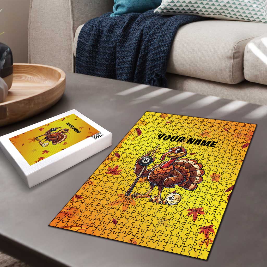 Personalized Funny Turkey Billiards Puzzle with Pool Cue and Balls Thanksgiving Design - Wonder Print Shop