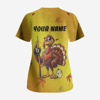 Personalized Funny Turkey Billiards Scrub Top with Pool Cue and Balls Thanksgiving Design - Wonder Print Shop