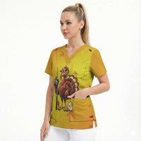 Personalized Funny Turkey Billiards Scrub Top with Pool Cue and Balls Thanksgiving Design - Wonder Print Shop