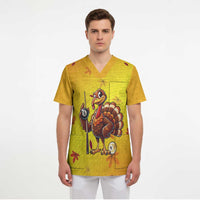 Personalized Funny Turkey Billiards Scrub Top with Pool Cue and Balls Thanksgiving Design - Wonder Print Shop