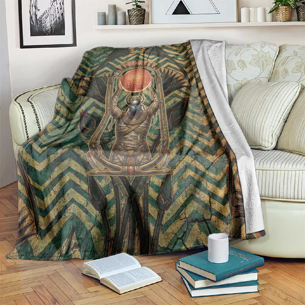 Khepri Blanket Ancient Egyptian Chevron, Scarab Ankh and Winged Khepri Guardian Motif - Wonder Print Shop