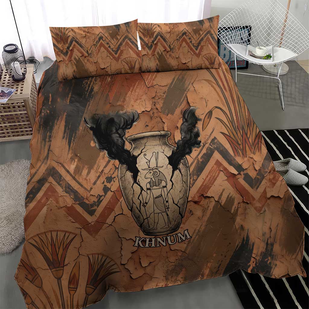 Khnum Bedding Set Ancient Egyptian Earthy Cracked Papyrus - Divine Potter - Wonder Print Shop