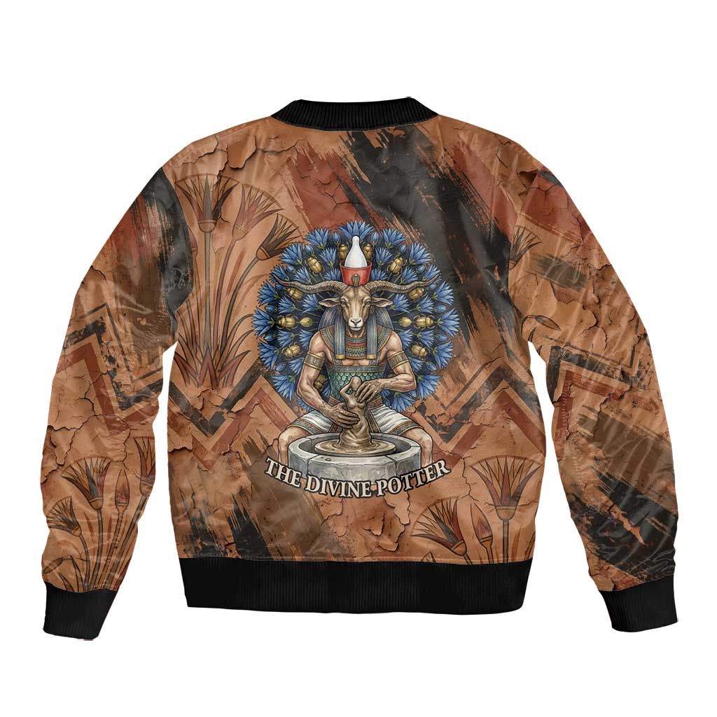Khnum Bomber Jacket Ancient Egyptian Earthy Cracked Papyrus - Divine Potter - Wonder Print Shop