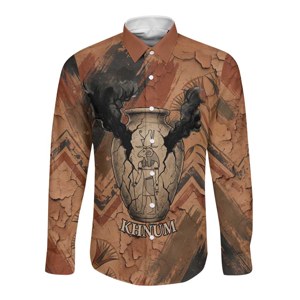 Khnum Long Sleeve Button Shirt Ancient Egyptian Earthy Cracked Papyrus - Divine Potter - Wonder Print Shop