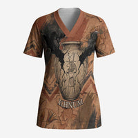 Khnum Scrub Top Ancient Egyptian Earthy Cracked Papyrus - Divine Potter - Wonder Print Shop