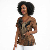 Khnum Scrub Top Ancient Egyptian Earthy Cracked Papyrus - Divine Potter - Wonder Print Shop