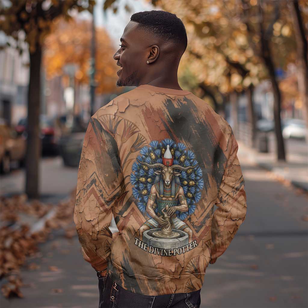 Khnum Sweatshirt Ancient Egyptian Earthy Cracked Papyrus - Divine Potter - Wonder Print Shop