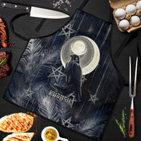 Khonsu Apron Ancient Egyptian Dark Feather Pattern, Moonlit Raven Symbol, and Eye Lotus - Wonder Print Shop