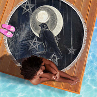 Khonsu Beach Blanket Ancient Egyptian Dark Feather Pattern, Moonlit Raven Symbol, and Eye Lotus - Wonder Print Shop